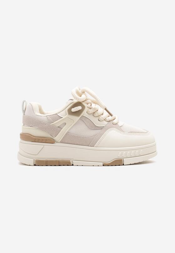 Beżowe Sneakersy w Streetwearowym Stylu na Grubej Podeszwie Teniffia 4