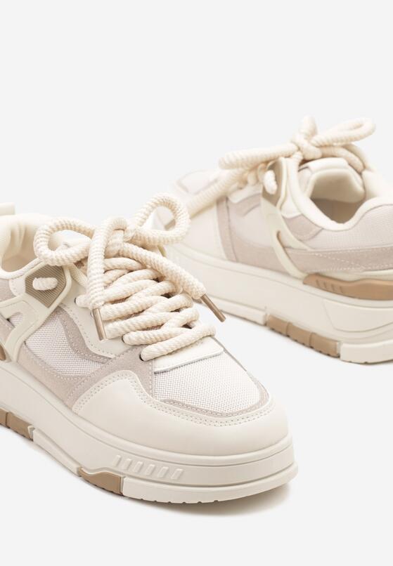 Beżowe Sneakersy w Streetwearowym Stylu na Grubej Podeszwie Teniffia 6