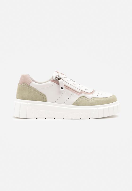 Biało-Zielone Skórzane Sneakersy w Streetwearowym Stylu Zdobione Suwakiem Elearessa 4