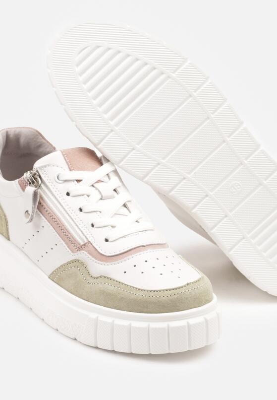 Biało-Zielone Skórzane Sneakersy w Streetwearowym Stylu Zdobione Suwakiem Elearessa 6