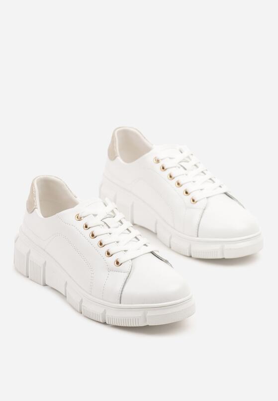 Białe Skórzane Sneakersy na Grubej Tłoczonej Podeszwie Nurisena 5