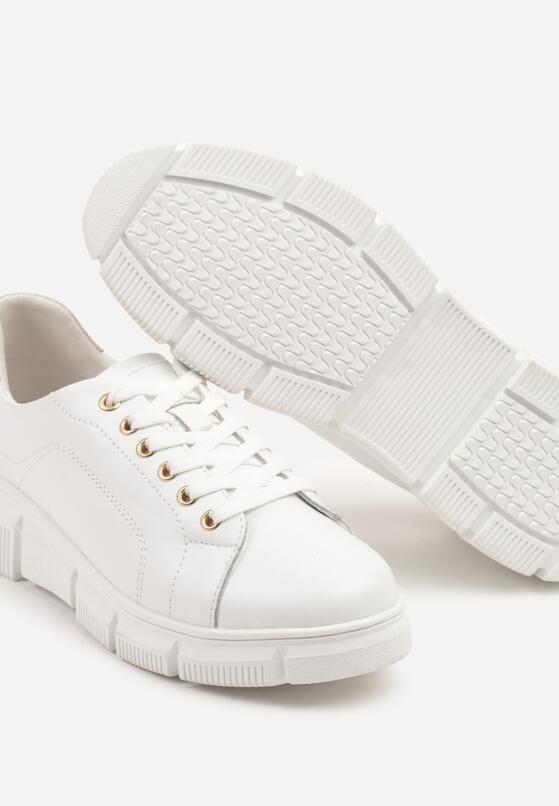 Białe Skórzane Sneakersy na Grubej Tłoczonej Podeszwie Nurisena 6