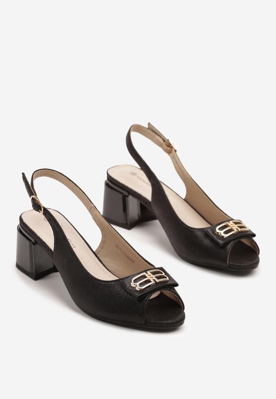 Czarne Sandały Slingback na Słupku z Otwartym Noskiem i Ozdobną Aplikacją Poledis 5