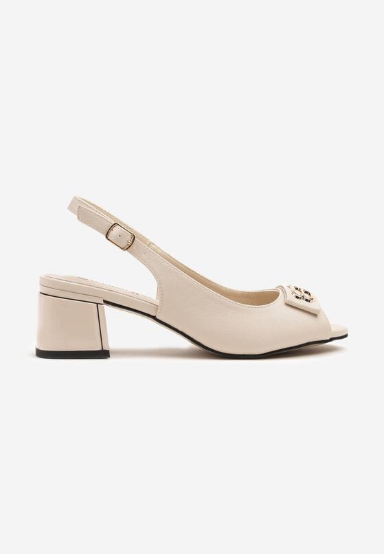 Beżowe Sandały Slingback na Słupku z Otwartym Noskiem i Ozdobną Aplikacją Poledis 4