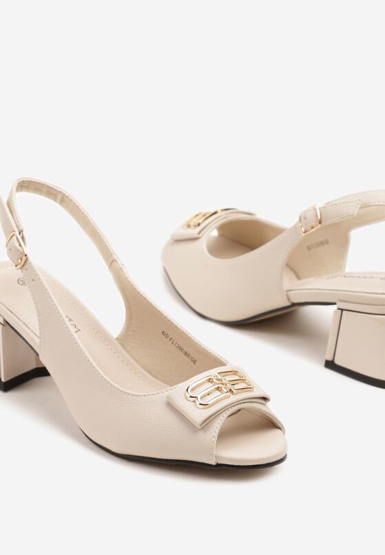 Beżowe Sandały Slingback na Słupku z Otwartym Noskiem i Ozdobną Aplikacją Poledis 6