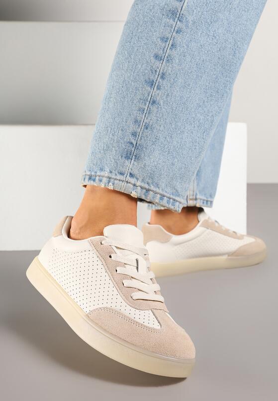 Beżowe Sneakersy Skórzane w Stylu Klasycznych Tenisówek Yasvia 1