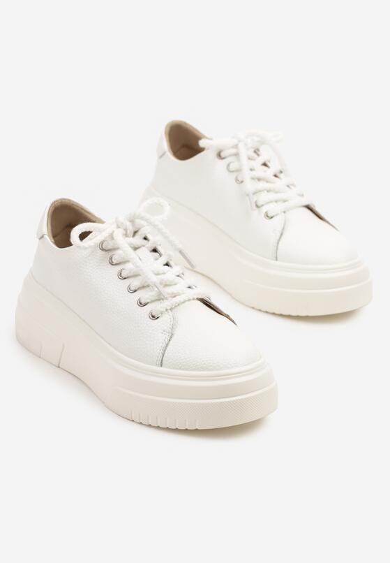 Białe Casualowe Sneakersy ze Skóry Naturalnej na Grubej Podeszwie Belliris 5