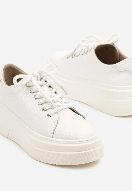 Białe Casualowe Sneakersy ze Skóry Naturalnej na Grubej Podeszwie Belliris 6
