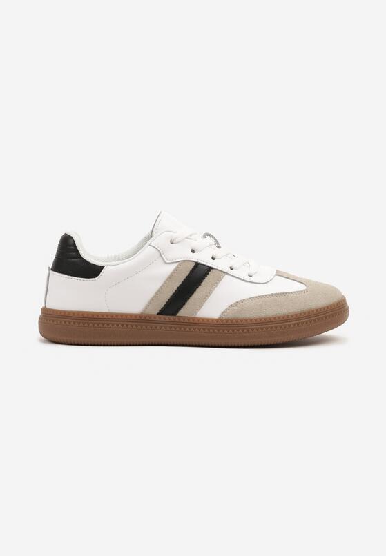 Biało-Czarne Skórzane Sneakersy w Stylu Tenisówek z Ozdobnymi Paskami Tilline 4