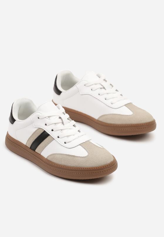 Biało-Czarne Skórzane Sneakersy w Stylu Tenisówek z Ozdobnymi Paskami Tilline 5