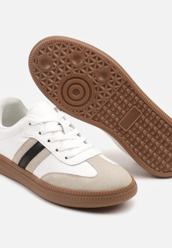 Biało-Czarne Skórzane Sneakersy w Stylu Tenisówek z Ozdobnymi Paskami Tilline 6