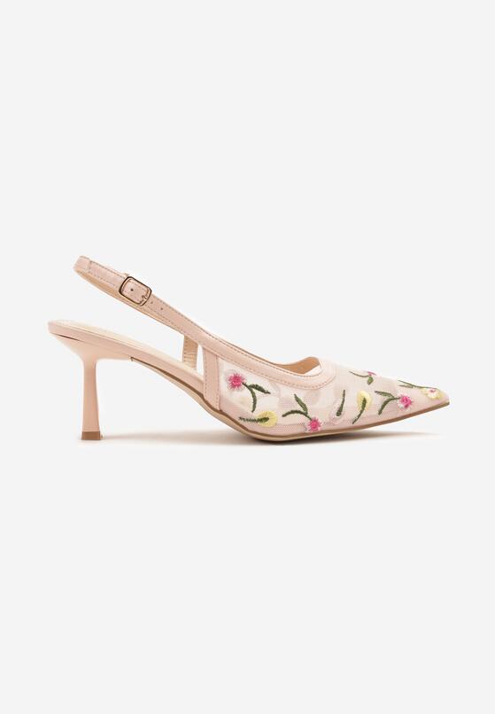 Różowe Sandały Slingback na Obcasie Typu Klepsydra Zdobione Haftem Iveltewia 4