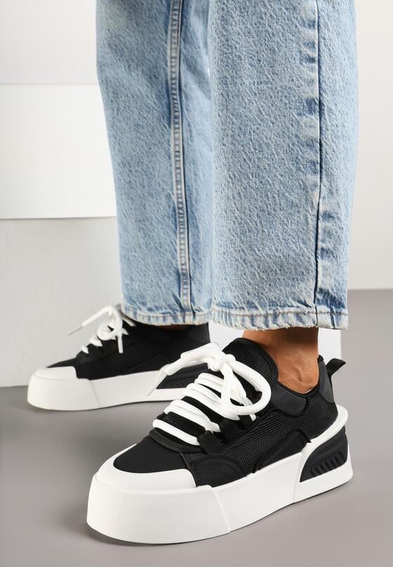 Czarne Sneakersy Chunky w Stylu Trampek na Grubej Podeszwie Elanirelia 1