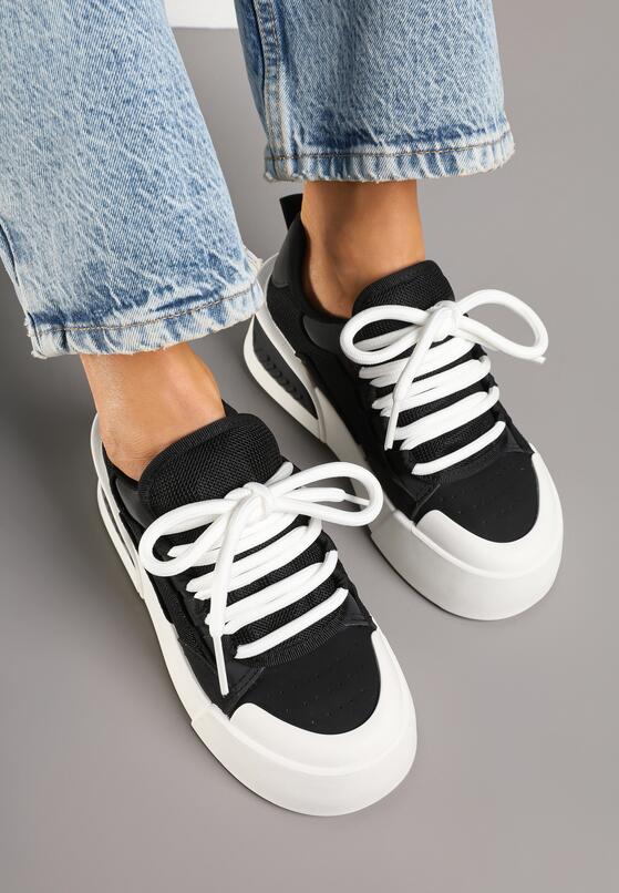 Czarne Sneakersy Chunky w Stylu Trampek na Grubej Podeszwie Elanirelia 3
