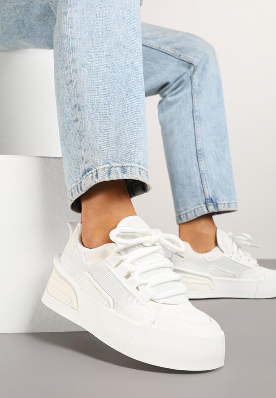 Białe Sneakersy Chunky w Stylu Trampek na Grubej Podeszwie Elanirelia 2