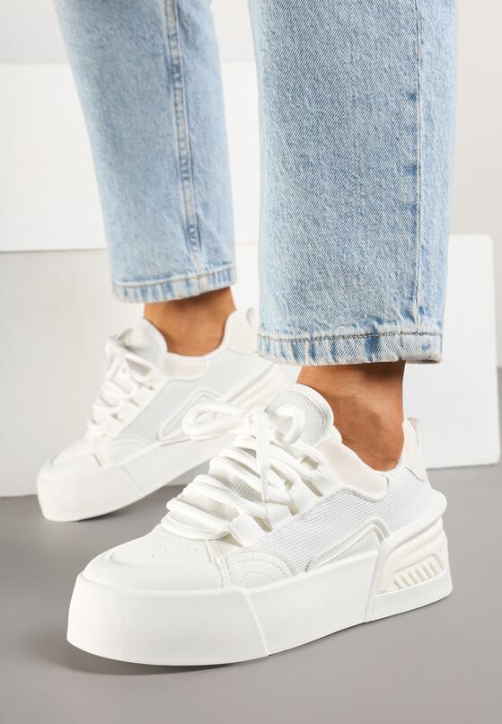 Białe Sneakersy Chunky w Stylu Trampek na Grubej Podeszwie Elanirelia 1