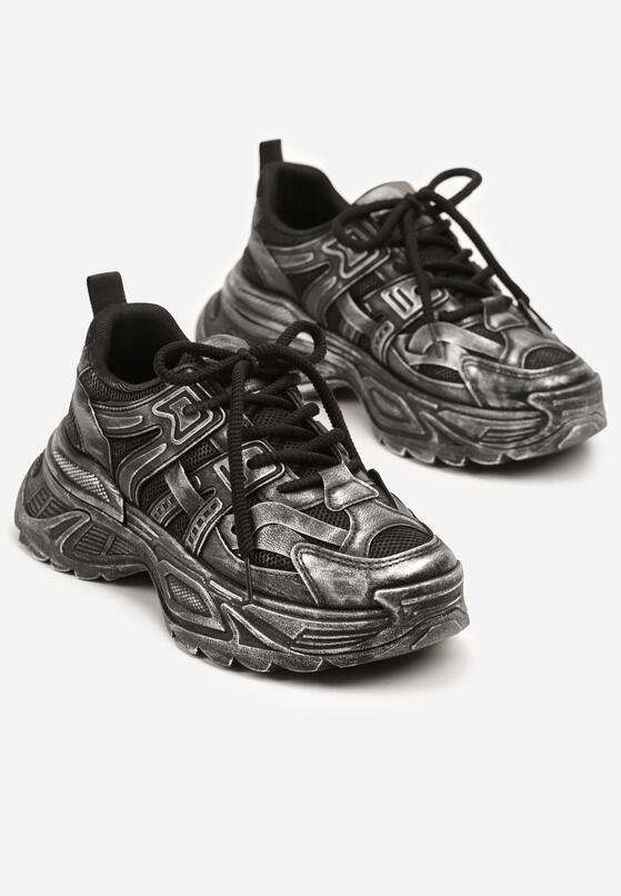 Czarne Sneakersy na Grubej Podeszwie Ozdobione Tłoczeniem Viarllis 5