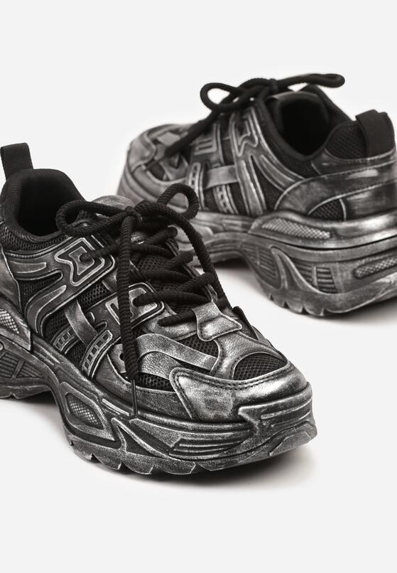 Czarne Sneakersy na Grubej Podeszwie Ozdobione Tłoczeniem Viarllis 6