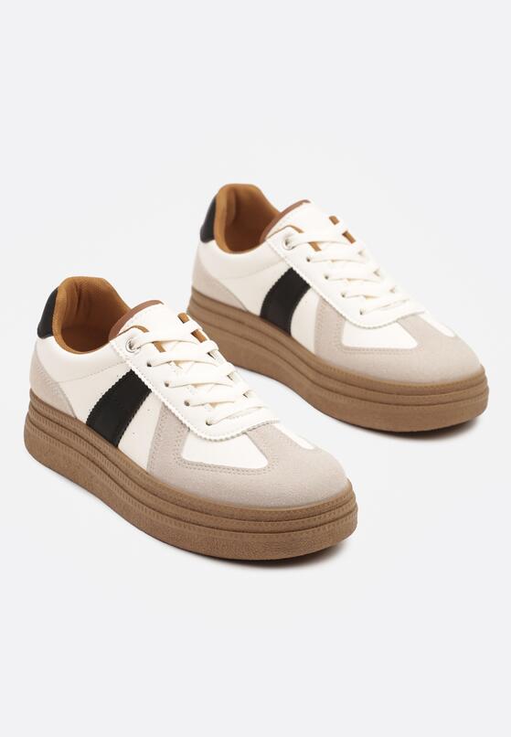 Beżowo-Czarne Sneakersy Klasyczne Tenisówki na Tłoczonej Platformie Nanislla 5