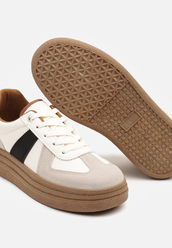 Beżowo-Czarne Sneakersy Klasyczne Tenisówki na Tłoczonej Platformie Nanislla 6