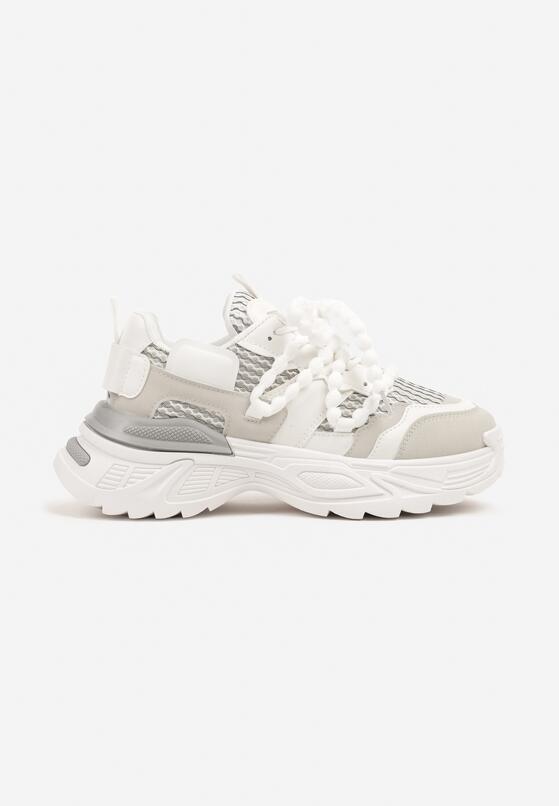 Białe Sneakersy na Grubej Tłoczonej Podeszwie z Koralikami Zolvia 4