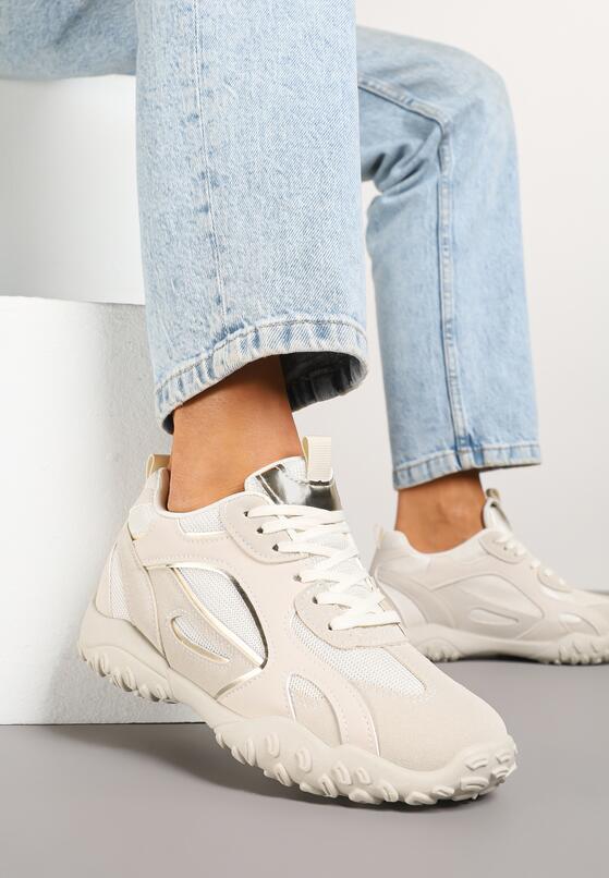 Beżowe Sneakersy z Ozdobnym Tłoczeniem Pilliana 2