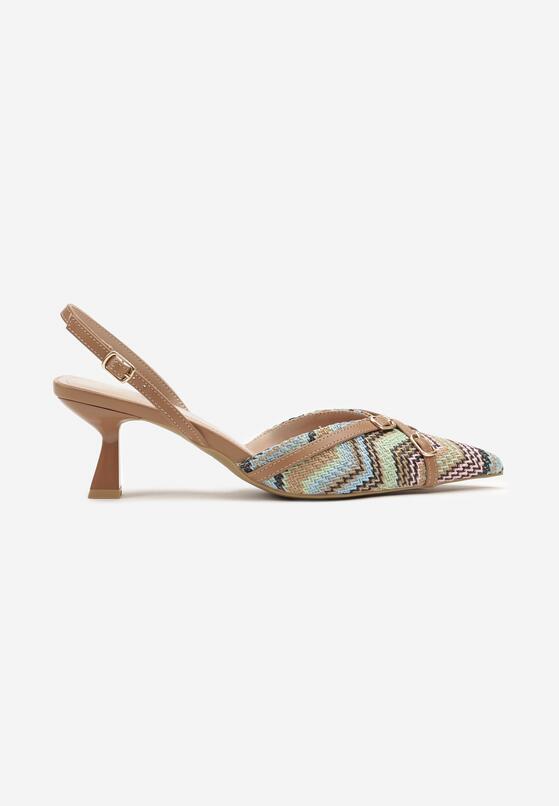 Brązowe Sandały Slingback na Obcasie Typu Kaczuszka Zdobione Klamrami Adivilo 4