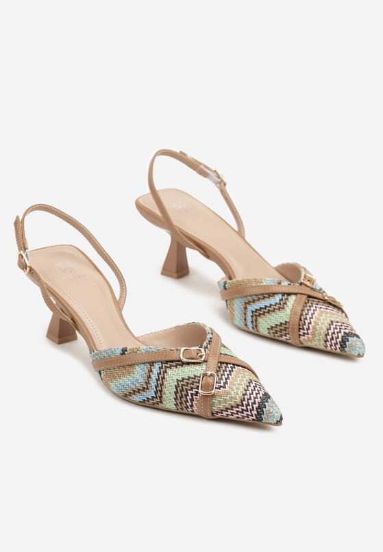 Brązowe Sandały Slingback na Obcasie Typu Kaczuszka Zdobione Klamrami Adivilo 5
