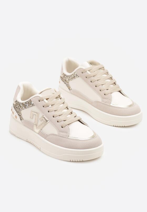 Beżowe Sneakersy z Brokatem i Metalicznymi Ozdobami Pillara 5