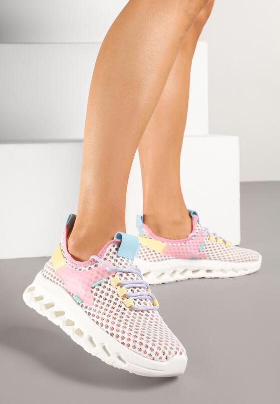 Biało-Różowe Siateczkowe Buty Sportowe Sneakersy na Grubej Tłoczonej Podeszwie Luriane 2