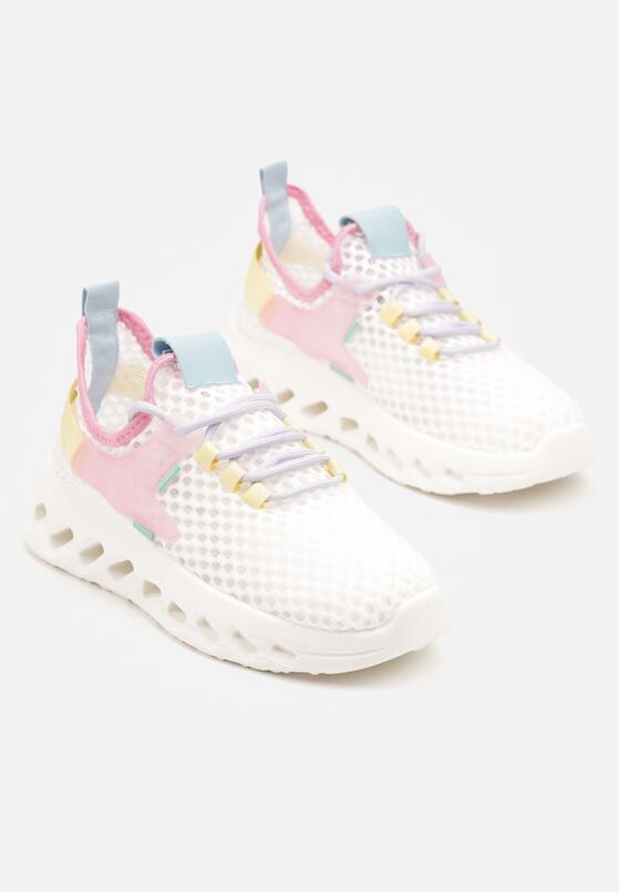 Biało-Różowe Siateczkowe Buty Sportowe Sneakersy na Grubej Tłoczonej Podeszwie Luriane 5
