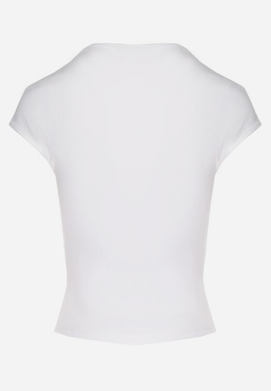 Biały Dopasowany T-shirt z Wiskozą w Prążki z Kwadratowym Dekoltem Alannia 7