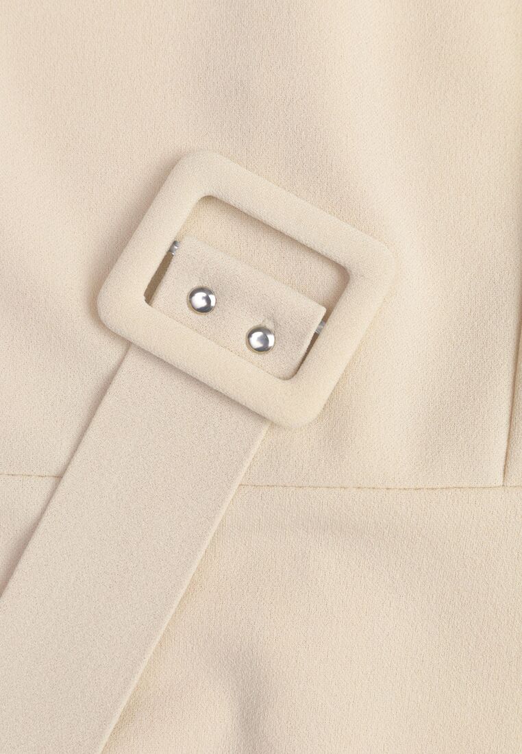 Beżowa Rozkloszowana Sukienka Ozdobiona Paskiem Desianna 8