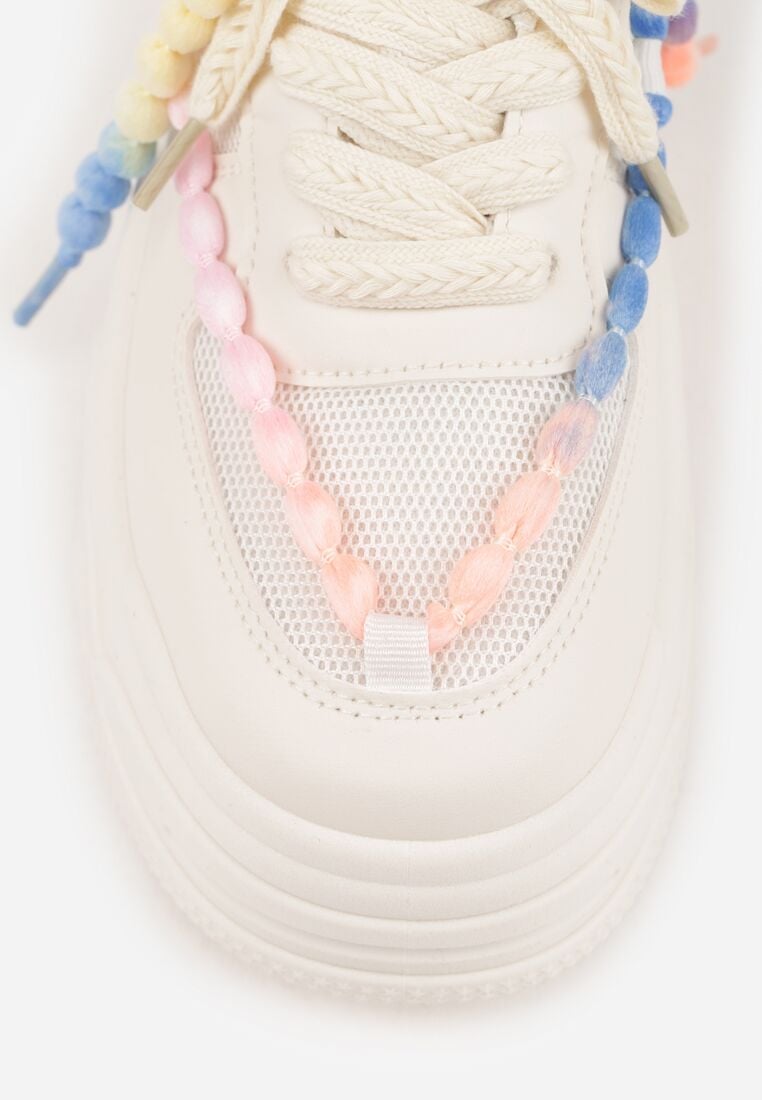 Beżowe Sneakersy na Grubej Podeszwie Ozdobione Koralikami Amomera 9