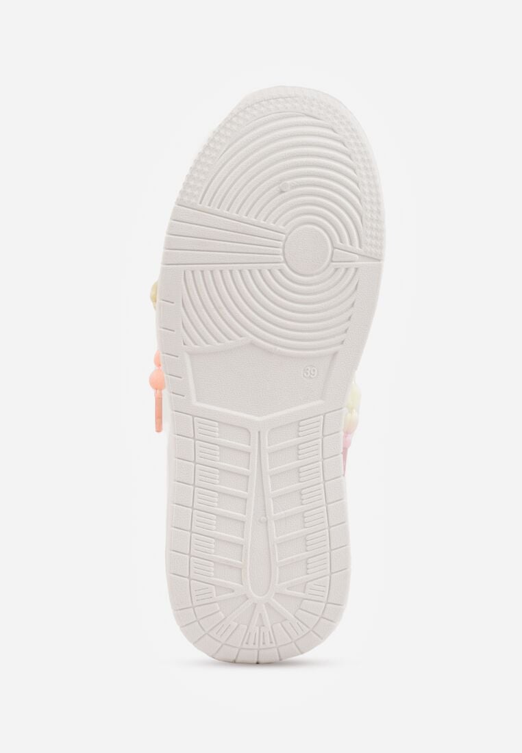 Białe Sneakersy na Grubej Podeszwie Ozdobione Koralikami Amomera 7
