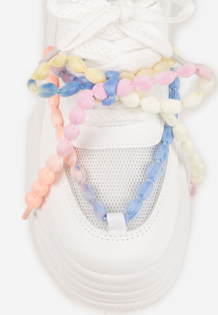 Białe Sneakersy na Grubej Podeszwie Ozdobione Koralikami Amomera 8