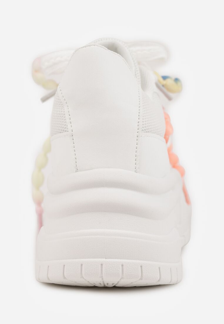 Białe Sneakersy na Grubej Podeszwie Ozdobione Koralikami Amomera 9
