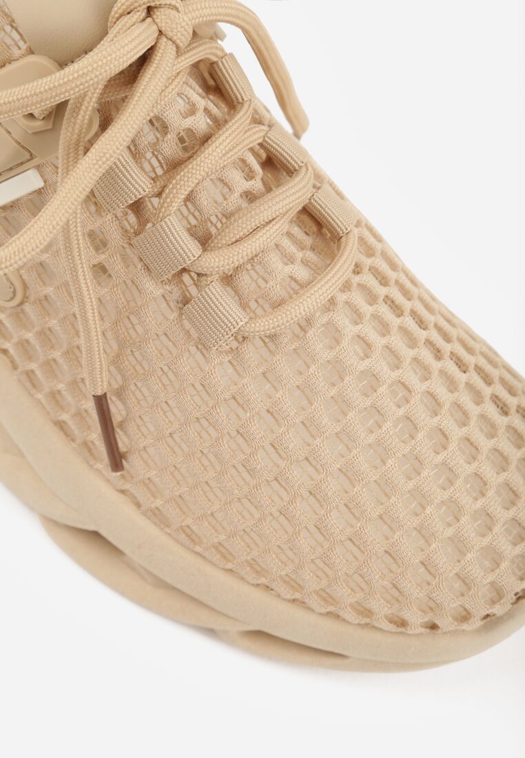 Ciemnobeżowe Siateczkowe Buty Sportowe Sneakersy na Grubej Tłoczonej Podeszwie Telarienna 8