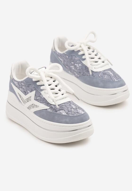 Niebieskie Sneakersy na Grubej Podeszwie z Gwiazdą i Brokatem Telesaris 5