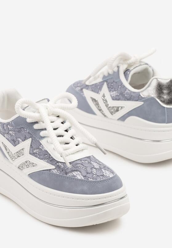 Niebieskie Sneakersy na Grubej Podeszwie z Gwiazdą i Brokatem Telesaris 6