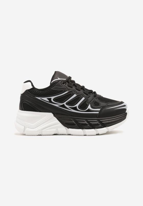 Czarne Sneakersy w Streetwearowym Stylu na Grubej Podeszwie z Tłoczeniami Siltewi 4