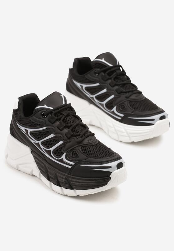 Czarne Sneakersy w Streetwearowym Stylu na Grubej Podeszwie z Tłoczeniami Siltewi 5