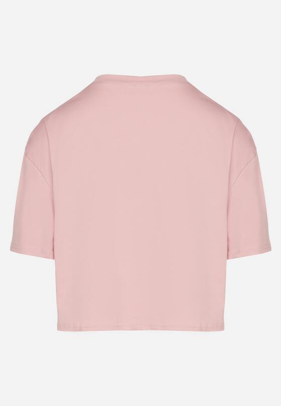 Różowy Bawełniany T-shirt o Krótkim Kroju z Misiem Elanorel 7