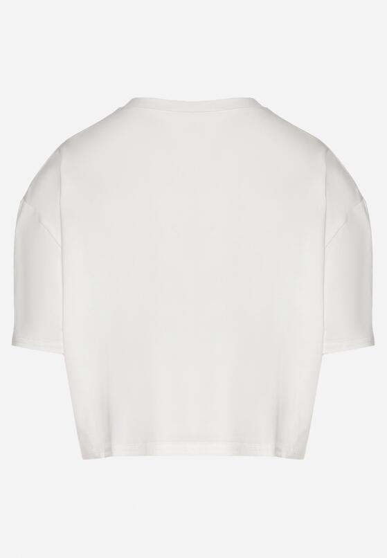 Biały Bawełniany T-shirt o Krótkim Kroju z Misiem Elanorel 7