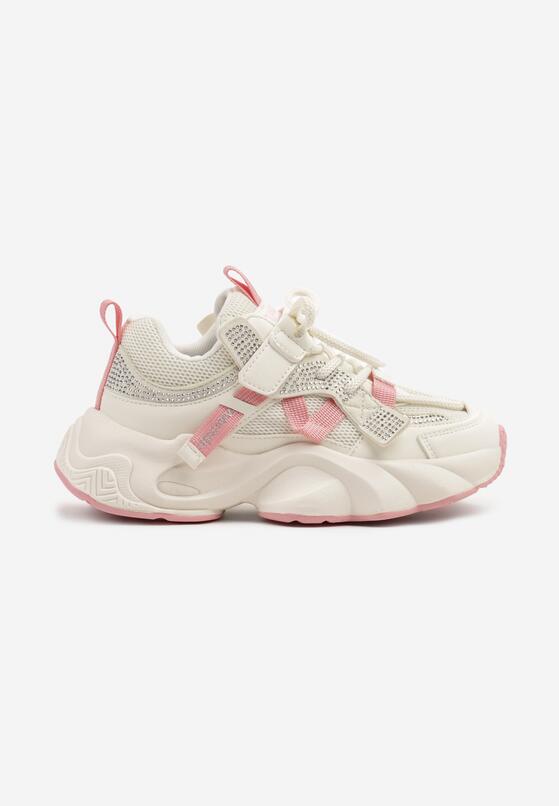 Beżowo-Różowe Buty Sportowe Sneakersy w Stylu Streetwearowym z Rzepem Ediriva 1