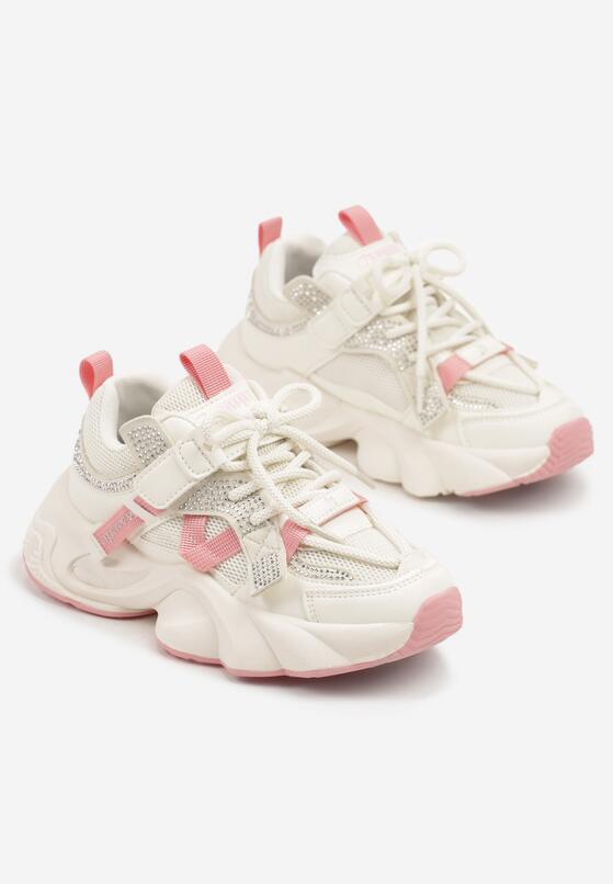 Beżowo-Różowe Buty Sportowe Sneakersy w Stylu Streetwearowym z Rzepem Ediriva 2