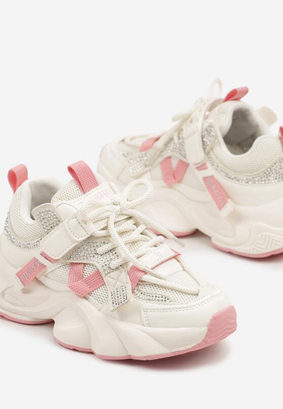 Beżowo-Różowe Buty Sportowe Sneakersy w Stylu Streetwearowym z Rzepem Ediriva 3