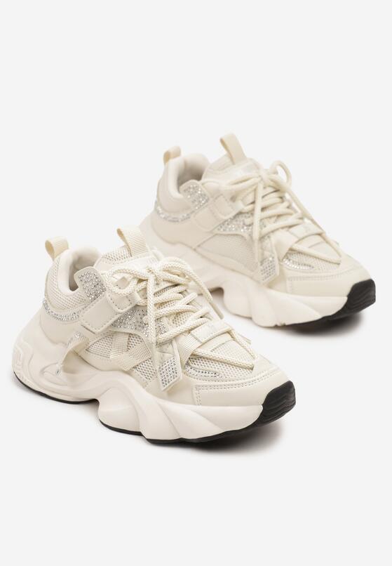 Beżowe Buty Sportowe Sneakersy w Stylu Streetwearowym z Rzepem Ediriva 2