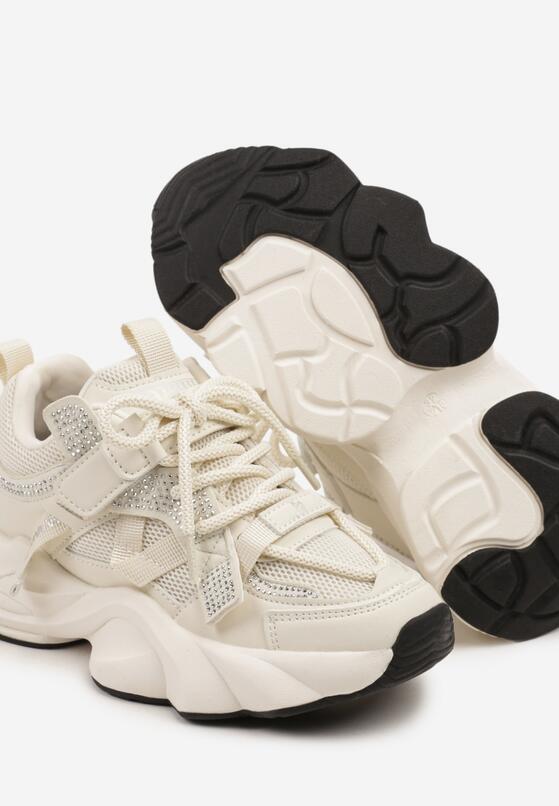 Beżowe Buty Sportowe Sneakersy w Stylu Streetwearowym z Rzepem Ediriva 3