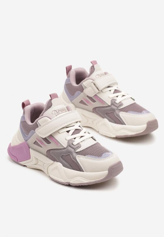 Beżowe Buty Sportowe Sneakersy z Rzepem na Tłoczonej Podeszwie Azrivae 2